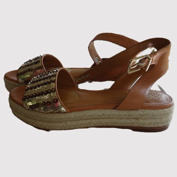 Vince Camuto Kathalia platform sandals size 8.5M, Gold/Copper sequin foot straps - Picture 3 of 16